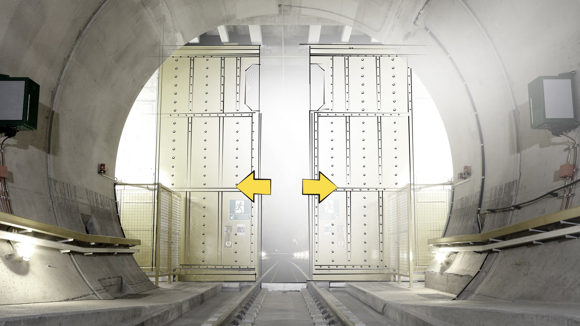 Eisenbahntunnel Gotthard mit einem Sonderlösung Antrieb für das Sicherheitstor